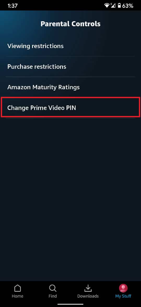 Tap on ‘Change Prime Video Pin’ to set up a pin | How to Reset Amazon Prime Video Pin