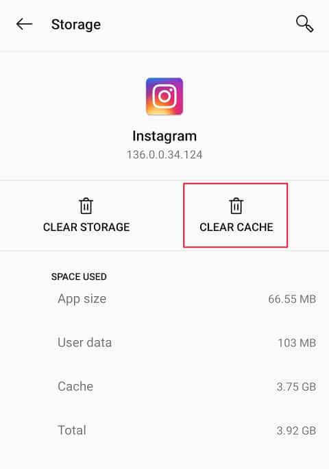 Tap on ‘Clear Cache’ to delete all cache data