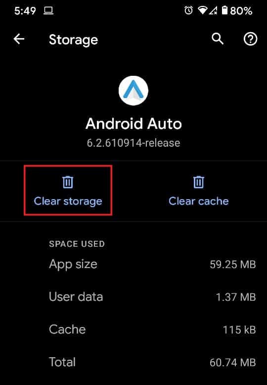 Tap on ‘Clear cache’ or ‘Clear storage’ | Fix Android Auto Not Working