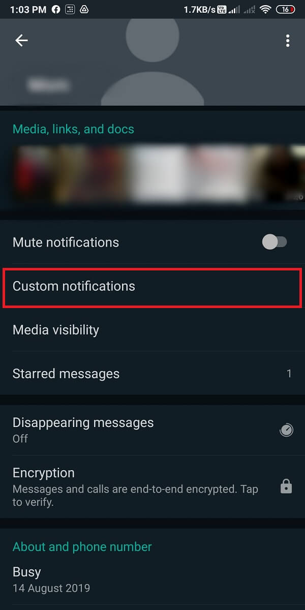 Tap on ‘Custom notifications.’ | How To Mute Whatsapp Calls On Android?