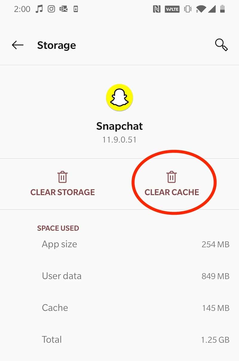 Tap the Clear Cache option | Fix Tap to load Snapchat
