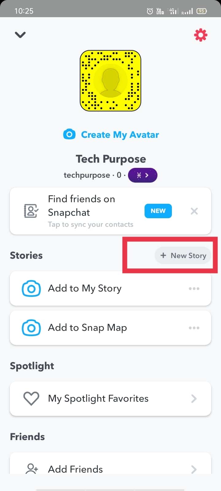 Tap the “+New Story” icon. | How to Make a Private Story on Snapchat