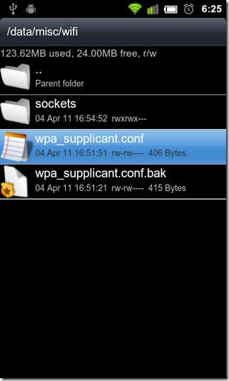 Tap the file, which is named as wpa_supplicant.conf, as shown in the picture