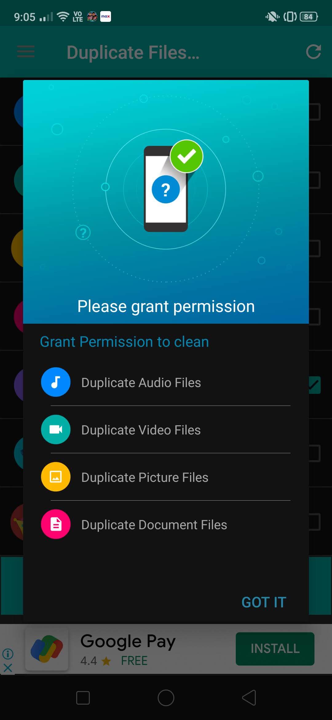 This application will check for duplicates of photos, videos, audios, and all documents in general.