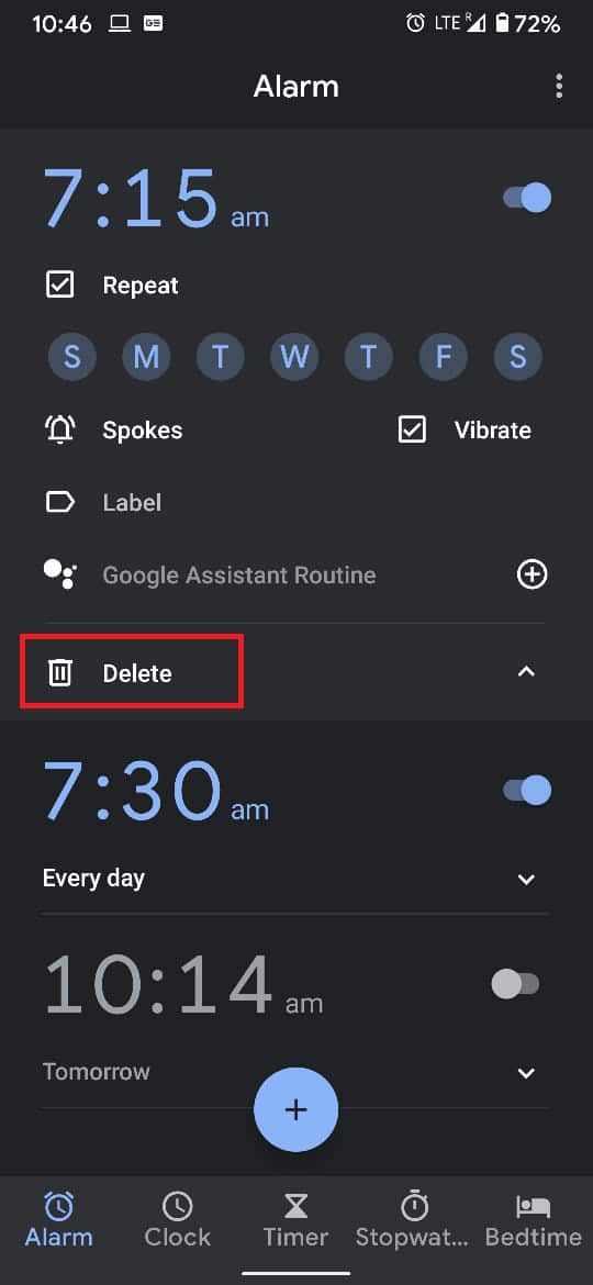 On the bottom, tap on Delete to cancel the alarm.