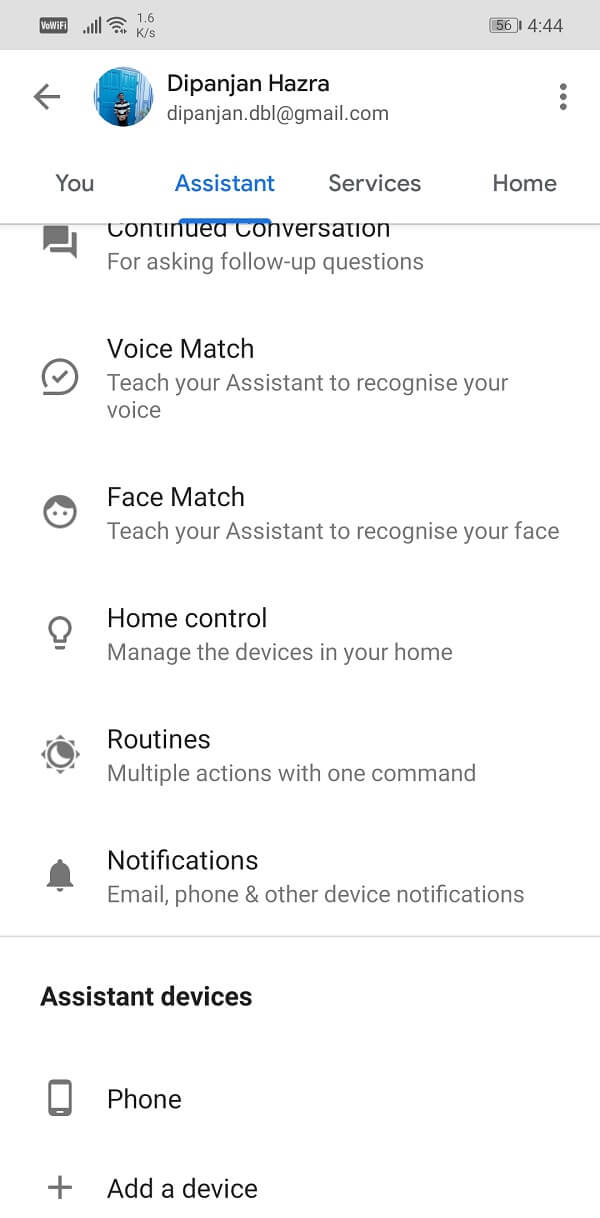 Toggle off the Google Assistant setting