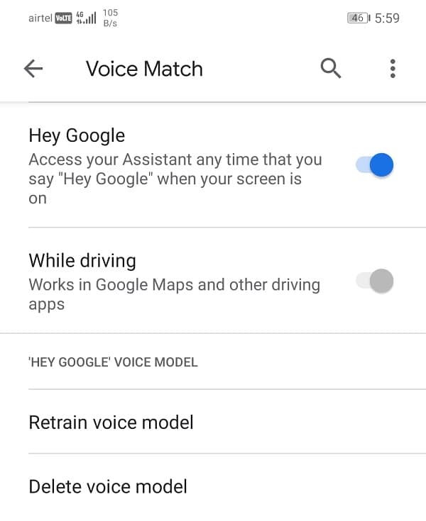 Toggle ON the switch next to Hey Google option