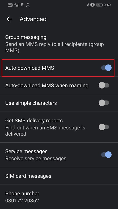 Toggle off the setting for auto-download MMS
