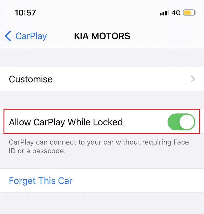 Toggle on the Allow CarPlay While Locked option