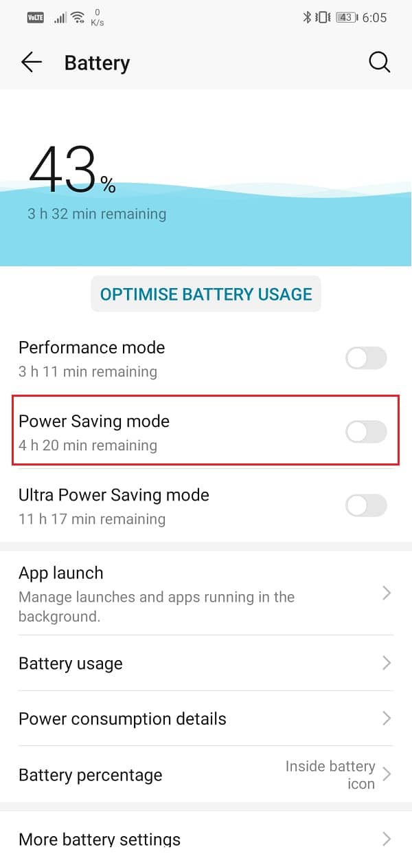 Toggle switch next to “Power saving mode”