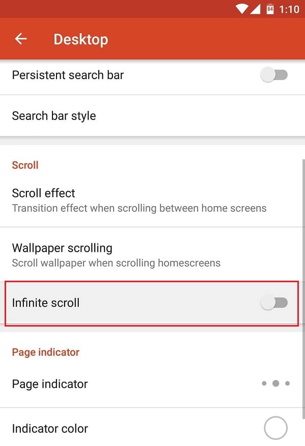 Toggle the switch off for the Infinite scroll feature | Enable Google Feed in Nova Launcher