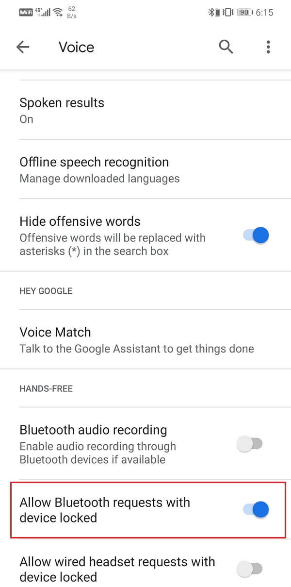 Toggle the switch on next to the “Allow Bluetooth requests with device locked”