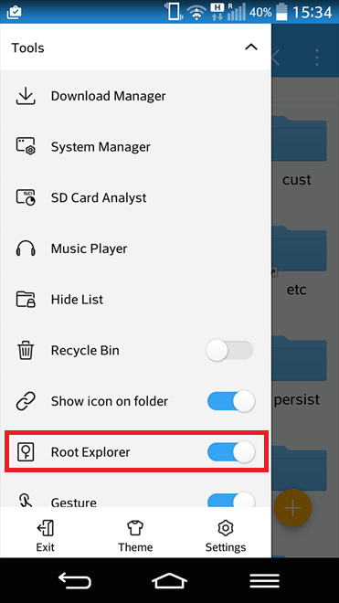 Toogle on the root explorer option