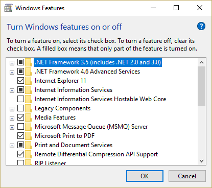 Turn ON .net framework 3.5 (included .NET 2.0 and 3.0)
