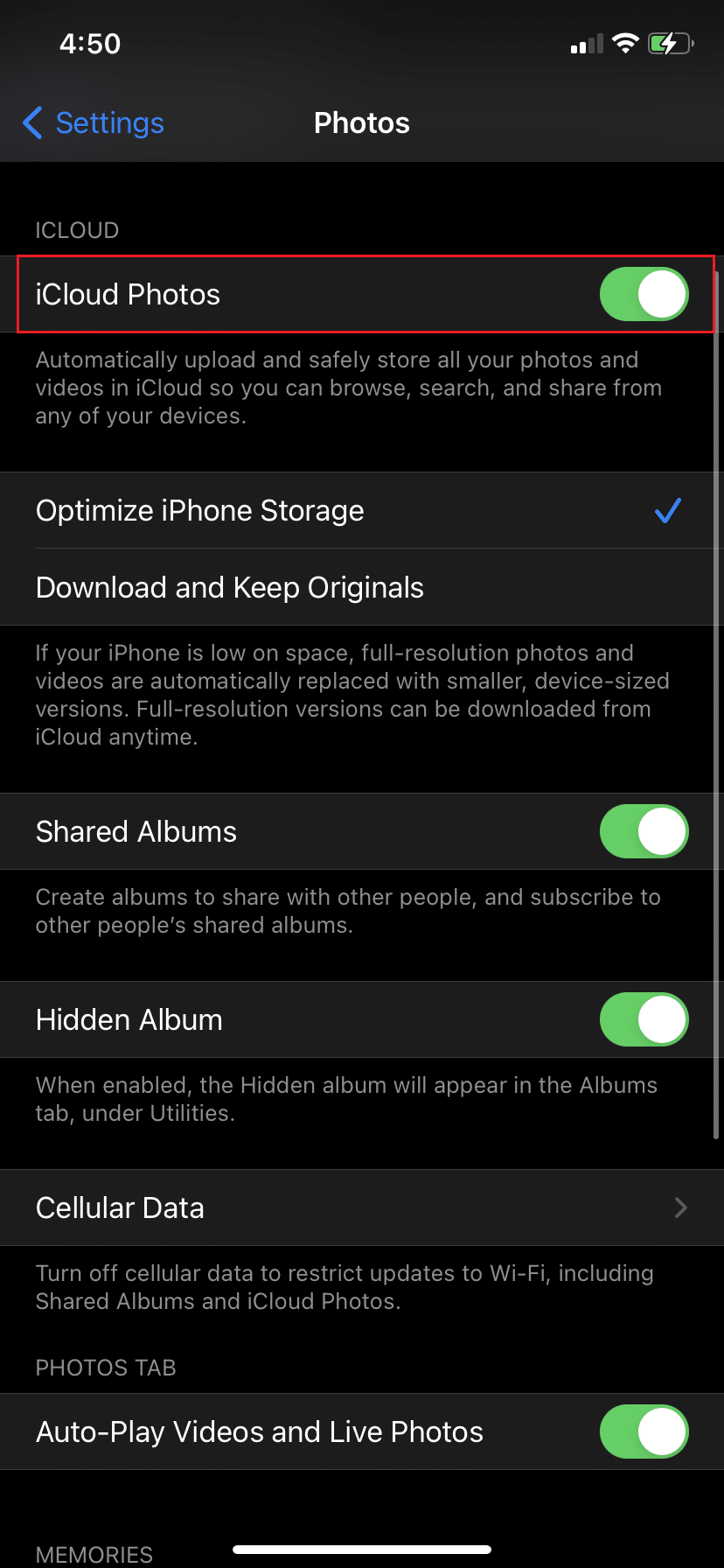 Turn iCloud Photo Library back ON