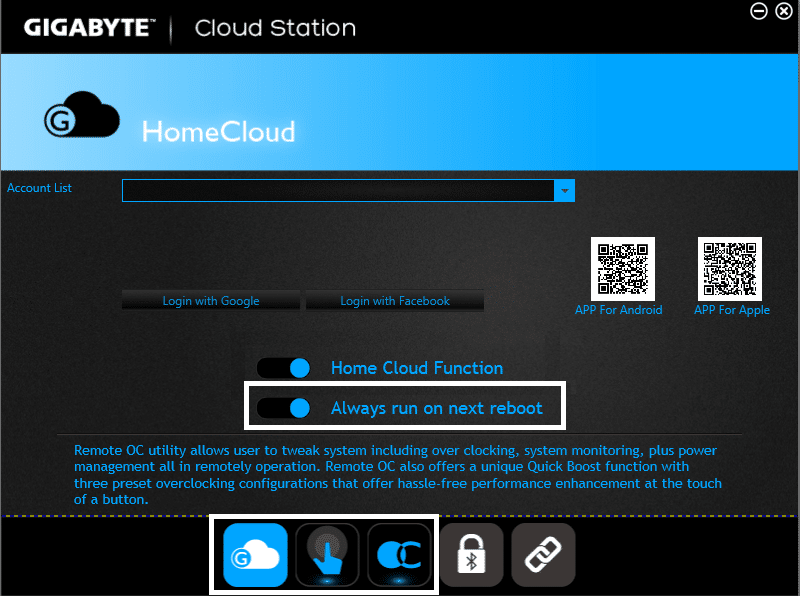Turn off Always run on next reboot Cloud Server Station, GIGABYTE Remote, and Remote OC.