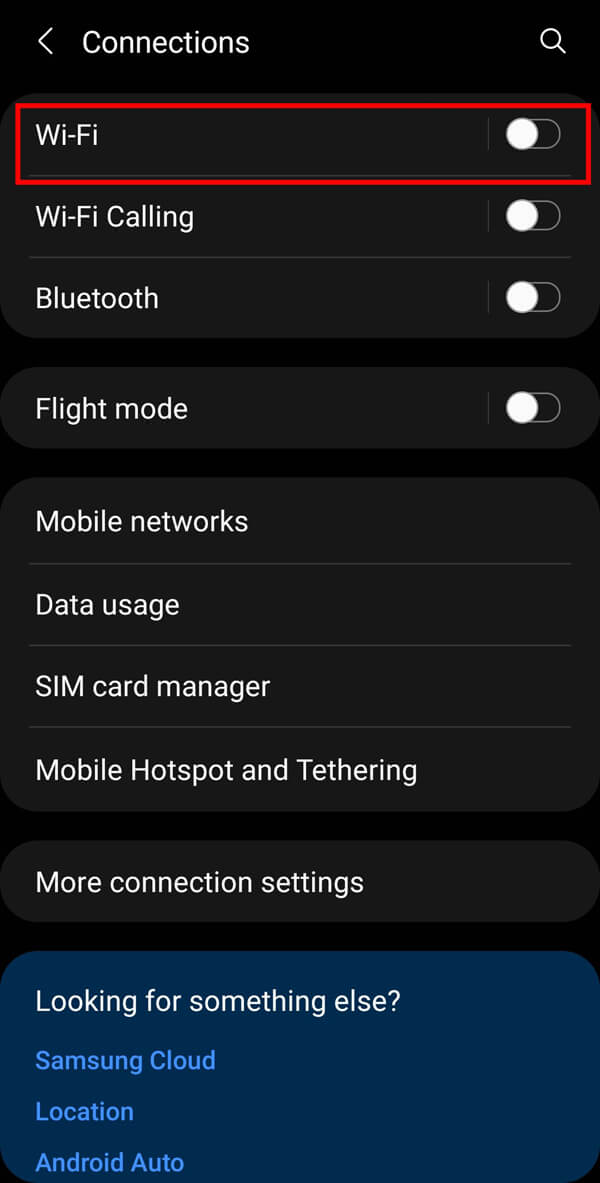 Turn-off your connection by turning-off the toggle switch adjacent to “Wi-Fi” or “Mobile Data”.