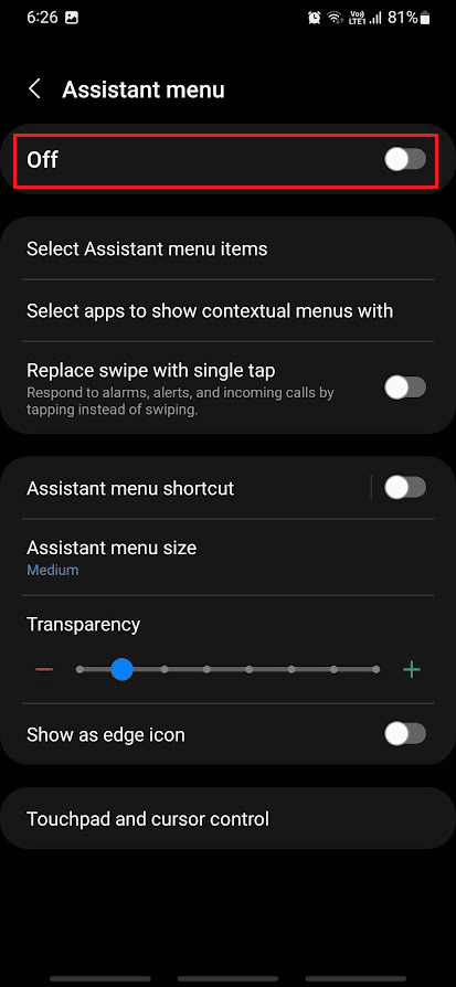 Turn on the toggle for the Assistant menu from the top