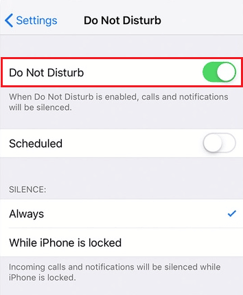 Tap on the Do Not Disturb toggle to turn it off