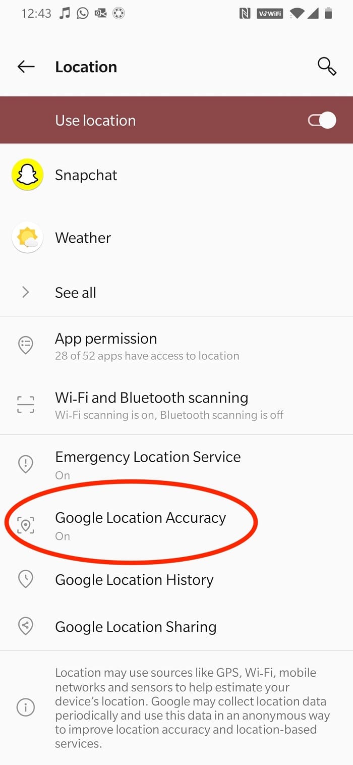 Turn the toggle ON for Improve Location Accuracy