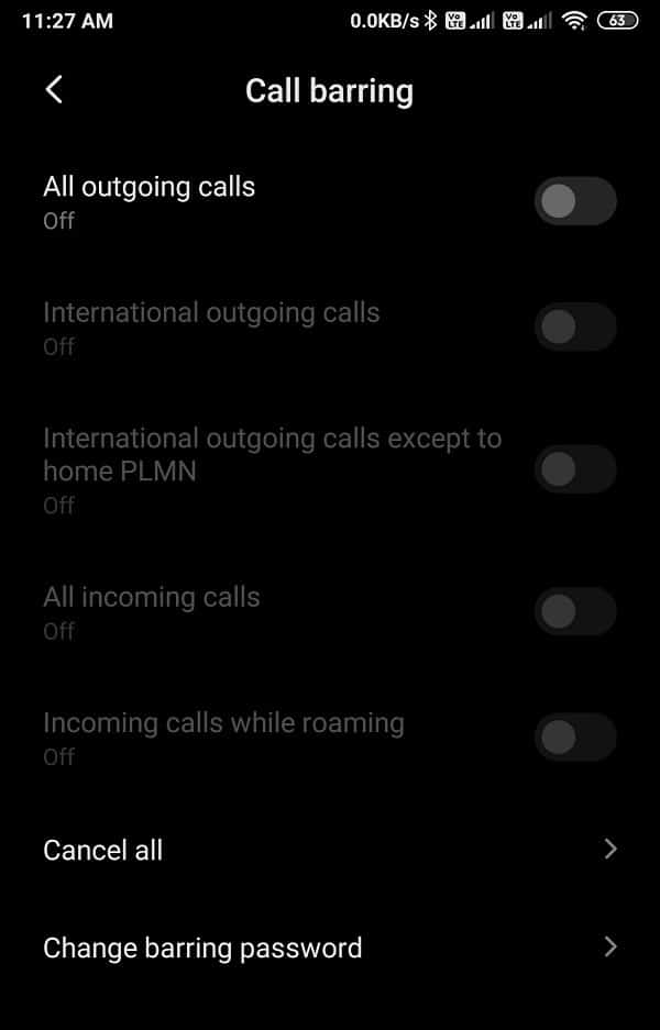 Turning off the toggle next to all incoming calls and all outgoing calls | Fix Android phone call goes straight to voicemail