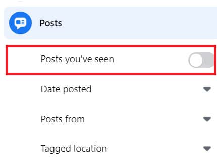 Turning the toggle switch titled ‘posts you have seen’ | How to Do an Advanced Search on Facebook