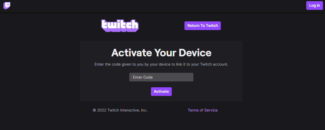 Twitch activate page