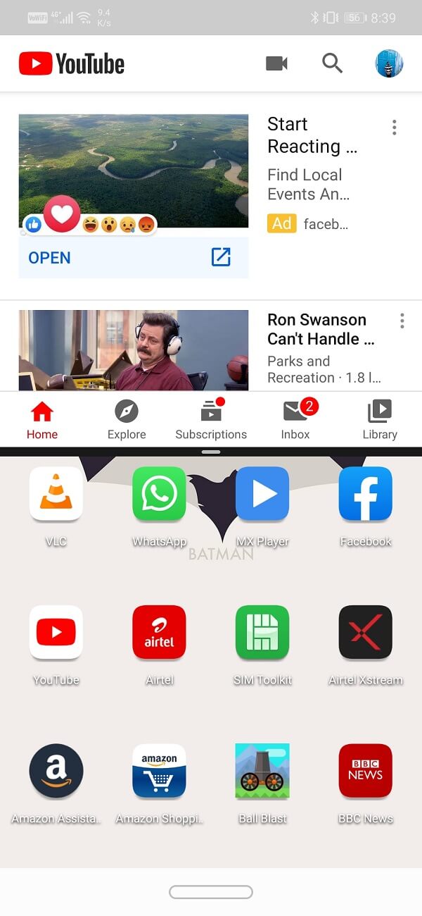 simply tap on whichever app you wish to open in the second half of the screen