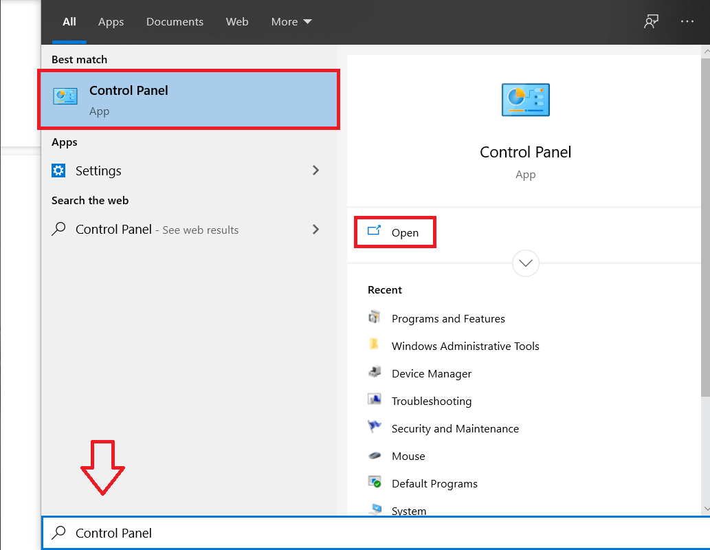Type Control Panel in the search bar and press enter | Fix Can't Connect to this network issue in Windows 10