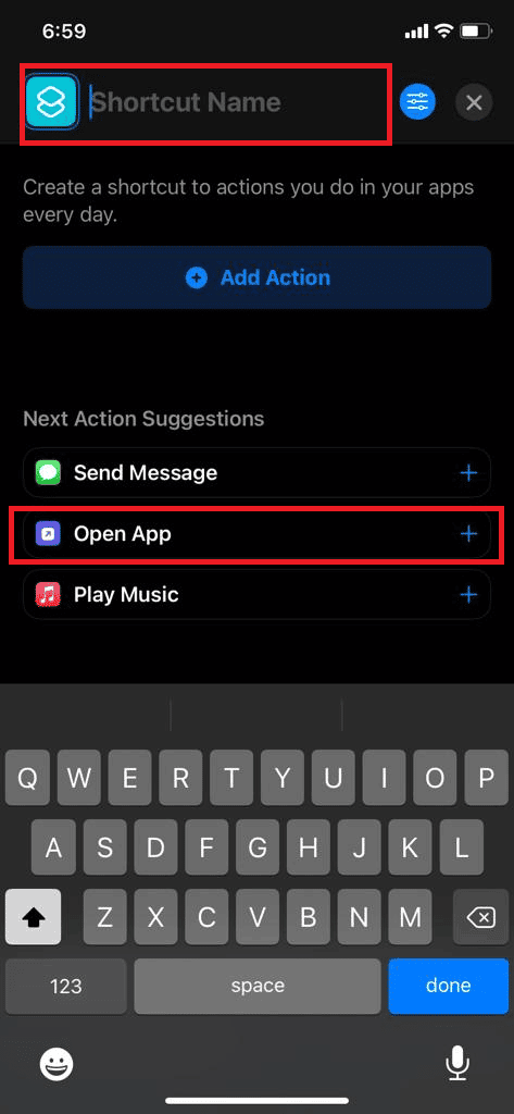 Type your desired Shortcut Name and tap on Open App | How to Put App Back on Home Screen on iPhone