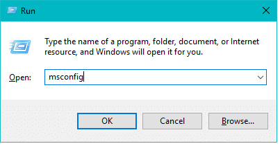 Type “msconfig” in the Run dialog & hit Enter for launching the System Configuration