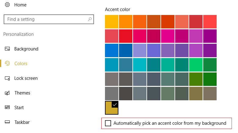 Uncheck Automatically pick an accent color from my background