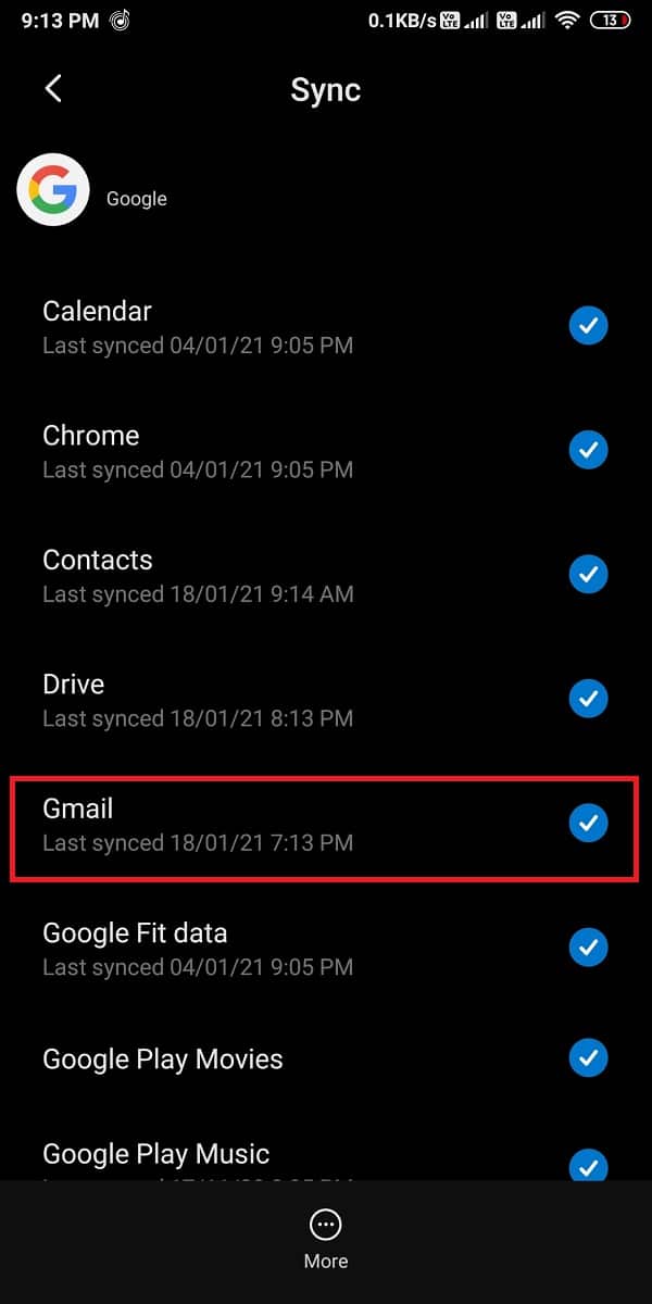 Uncheck the circle next to ‘Gmail.’ | Fix Gmail Queued And Failed Error