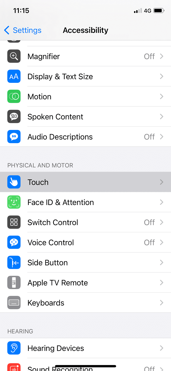 Under Accessibility tap on Touch option