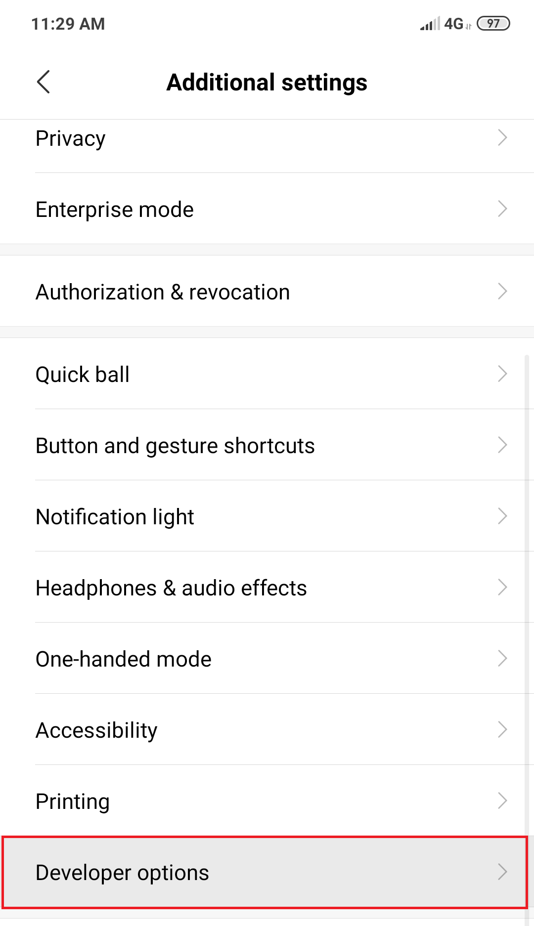 Under Additional settings, click on Developer options