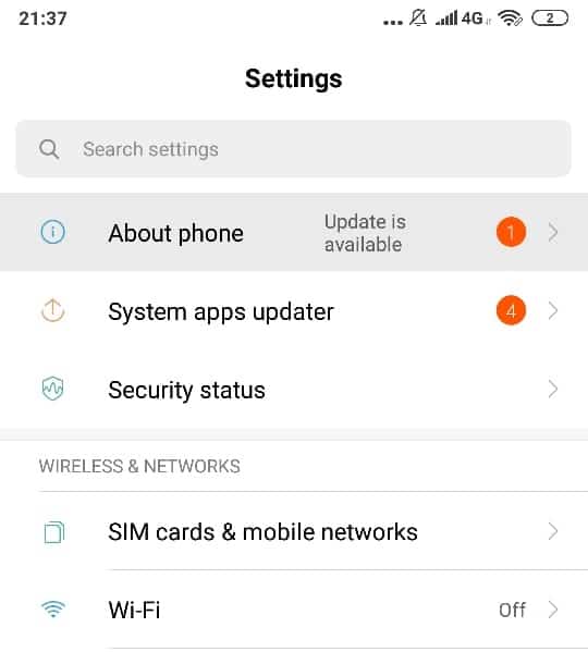 Under Android Settings tap on About phone | How to Fix Android.Process.Media Has Stopped Error
