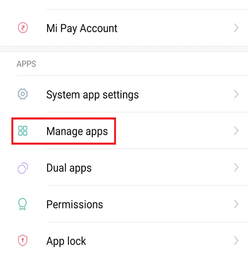 Under Apps section click on Manage apps option
