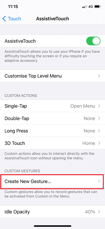 Under AssitiveTouch tap on Create New Gesture option