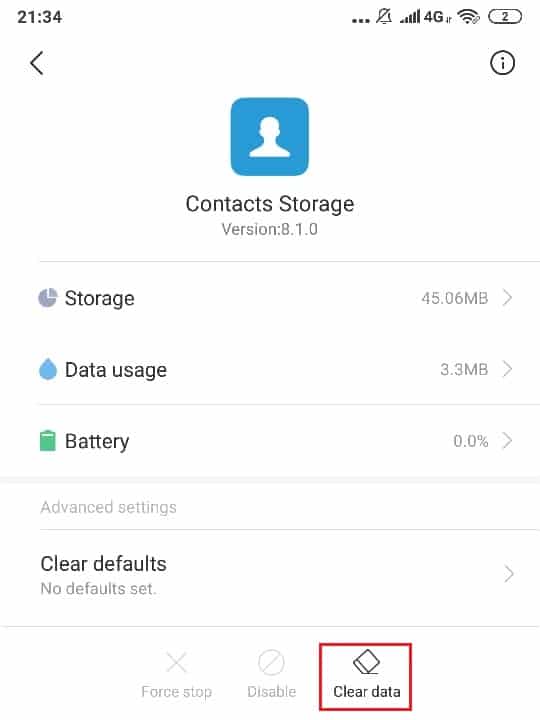 Under Contact Storage tap on clear data & clear cache | Fix Android.Process.Media Has Stopped Error