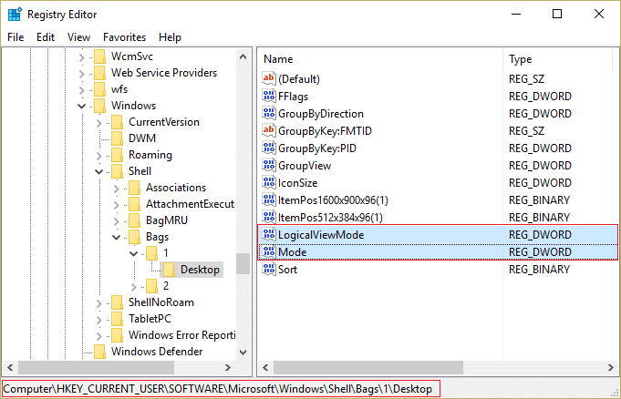 Under Desktop in HKEY CURRENT USER registry key find LogicalViewMode and Mode