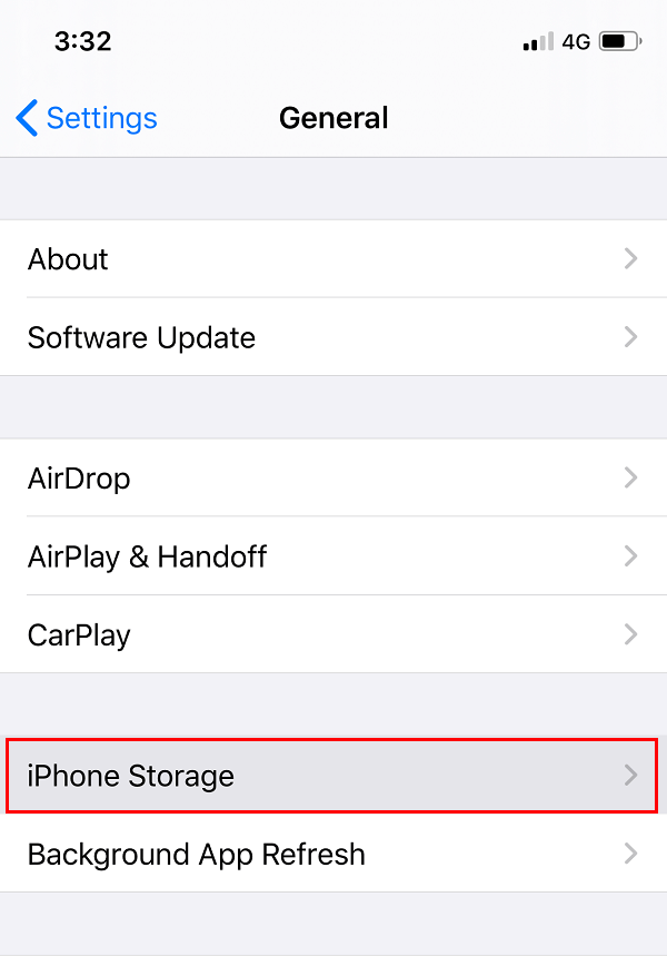 در قسمت General، iPhone Storage را انتخاب کنید. نحوه رفع مشکل کامل حافظه آیفون