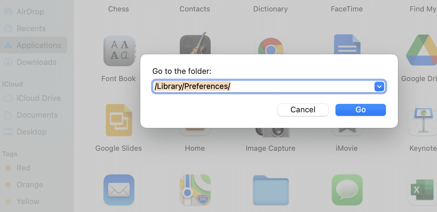 Under Go to Folder navigate to preferences
