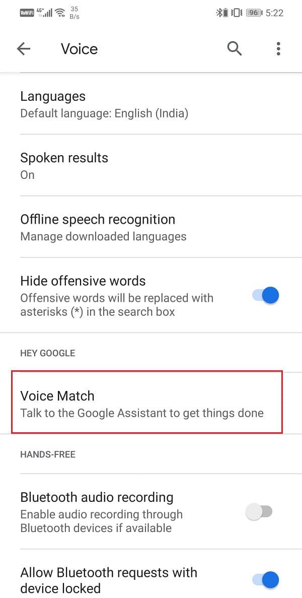 Under Hey Google tab you will find the Voice Match option. Click on it