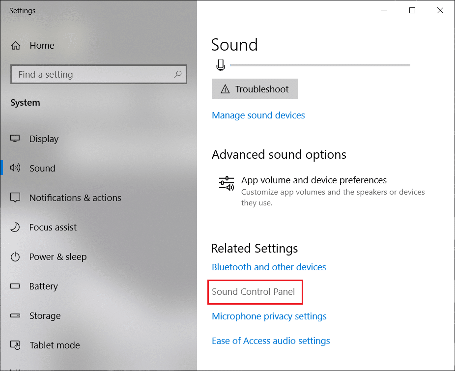 Under Related Settings click on Sound Control Panel | Fix Headphones not working in Windows 10