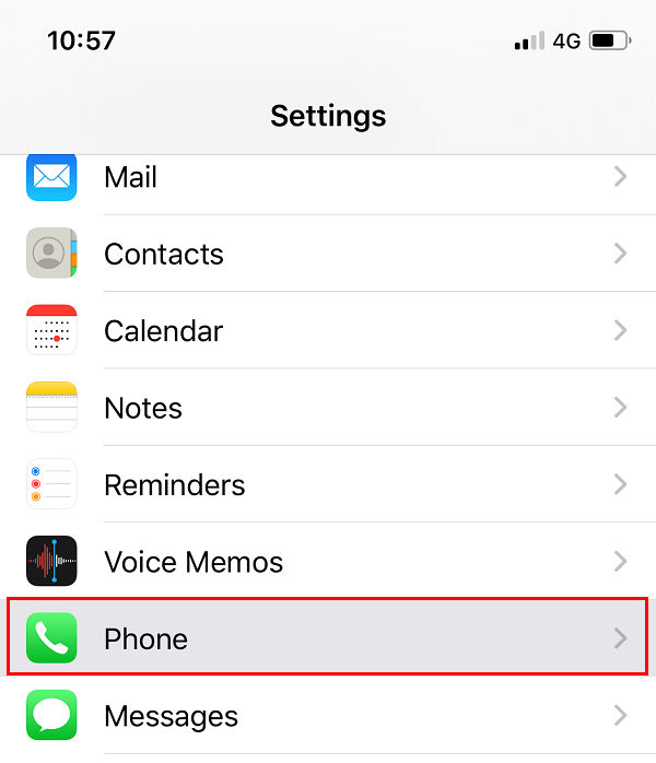 Under Settings, look for the Phone app and click on it
