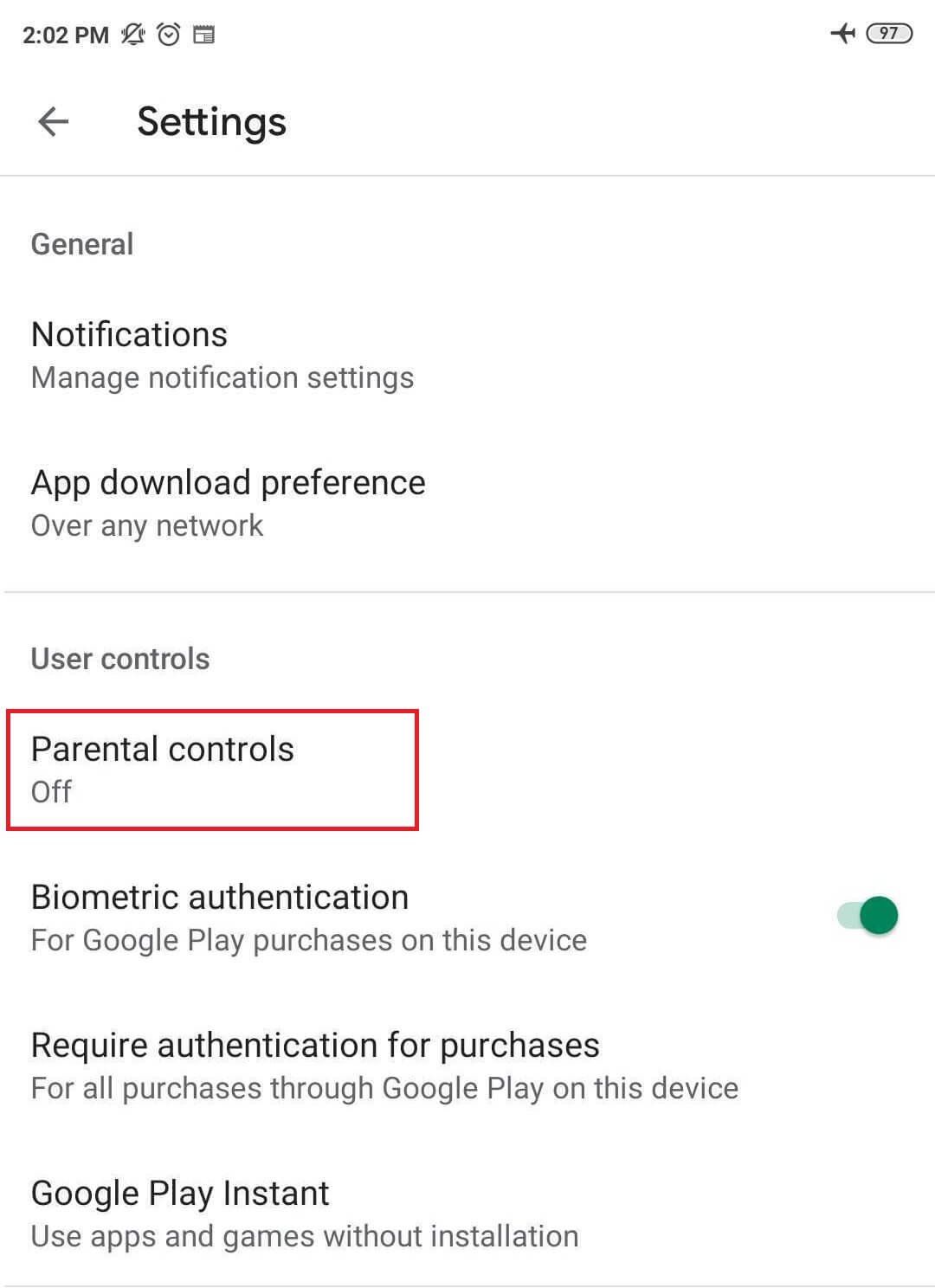 Under User Controls, tap to Parental Controls. 