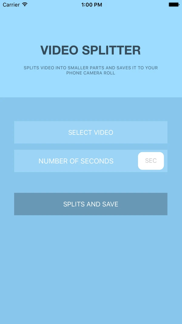 Under VIDEO SPLITTER tap on SELECT VIDEO