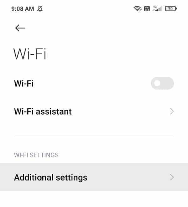 Under Wifi tap on Additional Settings