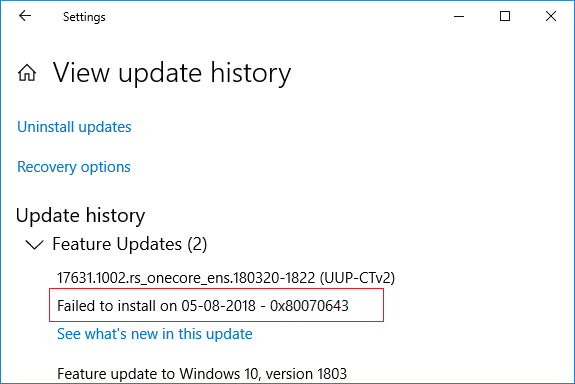 V razdelku Windows Update si zapišite številko KB posodobitve, ki je ni mogoče namestiti