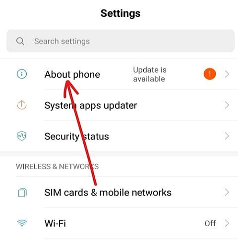 Under settings, click on About Phone or System option